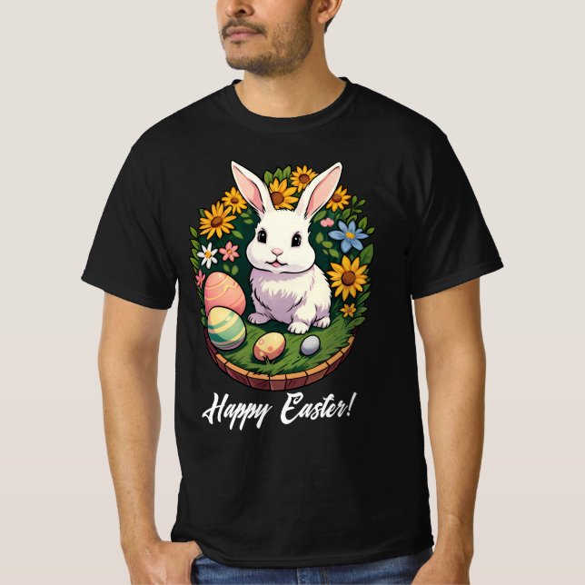Camiseta Ilustração Clássica de Coelhinho de Páscoa. Felz p (Frente)