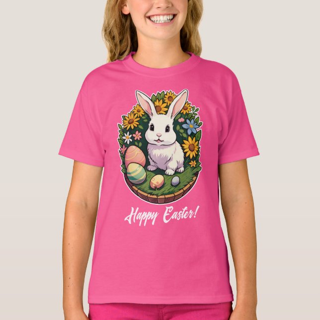 Camiseta Ilustração Clássica de Coelhinho de Páscoa. Felz p (Frente)