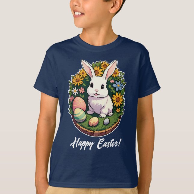 Camiseta Ilustração Clássica de Coelhinho de Páscoa. Felz p (Frente)
