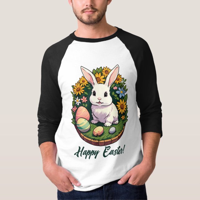 Camiseta Ilustração Clássica de Coelhinho de Páscoa. Felz p (Frente)