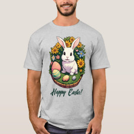 Camiseta Ilustração Clássica do Coelho de Páscoa. Feliz Pás