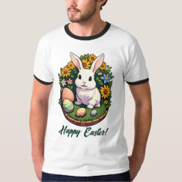 Camiseta Ilustração Clássica do Coelho de Páscoa. Feliz Pás