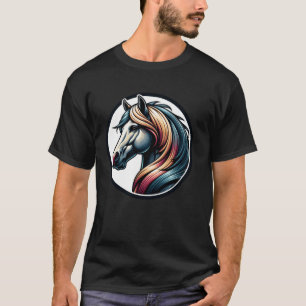 Camiseta Ilustração Colorida da Cabeça de Cavalo Para Entus