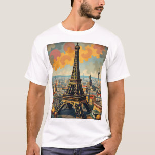 Camiseta Ilustração Colorida da Torre Deco Eiffel