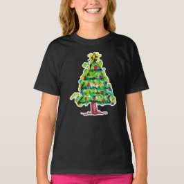Camiseta Ilustração Colorida de Árvore de Natal