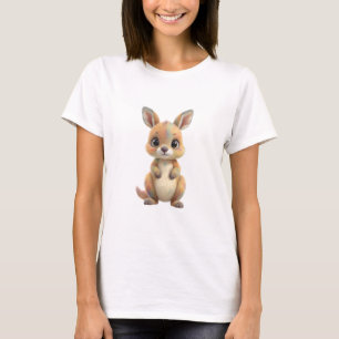 Camiseta Ilustração Colorida de Bebê Canguru com Arco-Íris