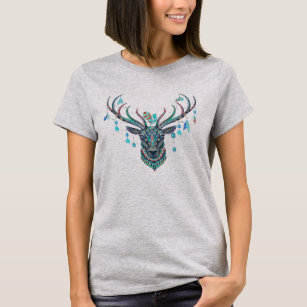 Camiseta Ilustração colorida de cabeça de cervo estilo boho