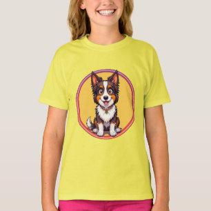 Camiseta Ilustração Colorida de Cachorro Feliz Sentado