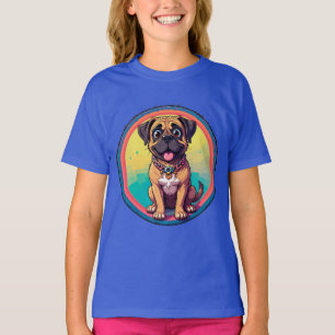 Camiseta Ilustração Colorida de Cartoon de Pug Alegre