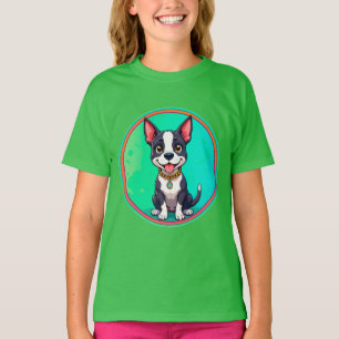 Camiseta Ilustração Colorida de Desenho Animado de Cachorro