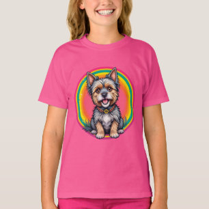 Camiseta Ilustração Colorida de Desenho Animado de Cachorro
