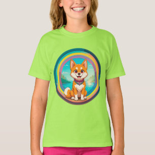 Camiseta Ilustração Colorida de Desenho Animado de Cachorro