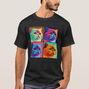 Camiseta Ilustração Colorida de Gato Exótico de Pelo Curto