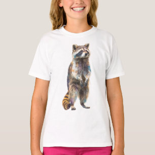 Camiseta Ilustração Colorida de Guaxinim em Pé para Criança