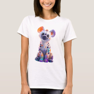 Camiseta Ilustração Colorida de Hiena Bebê Pintada para Mul