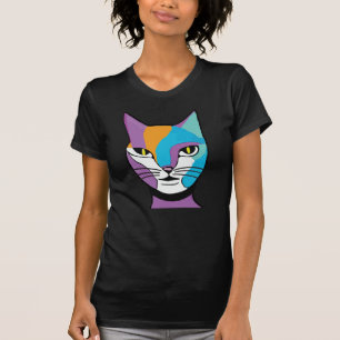 Camiseta Ilustração Colorida de Mulher Gato
