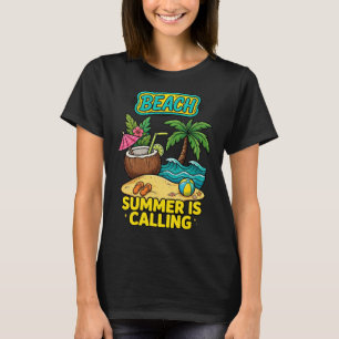 Camiseta Ilustração colorida de praia tropical apresentando