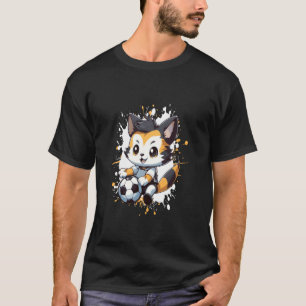 Camiseta Ilustração Cômica de Gato Jogando Futebol