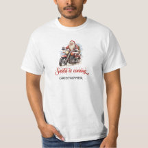 Ilustração cômica Papai Noel em uma moto