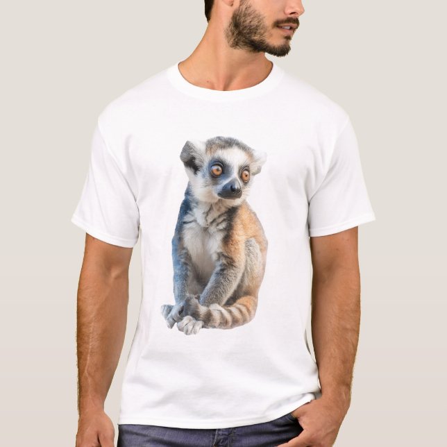 Camiseta Ilustração Curiosa de Lêmure de Cauda Anelada (Frente)