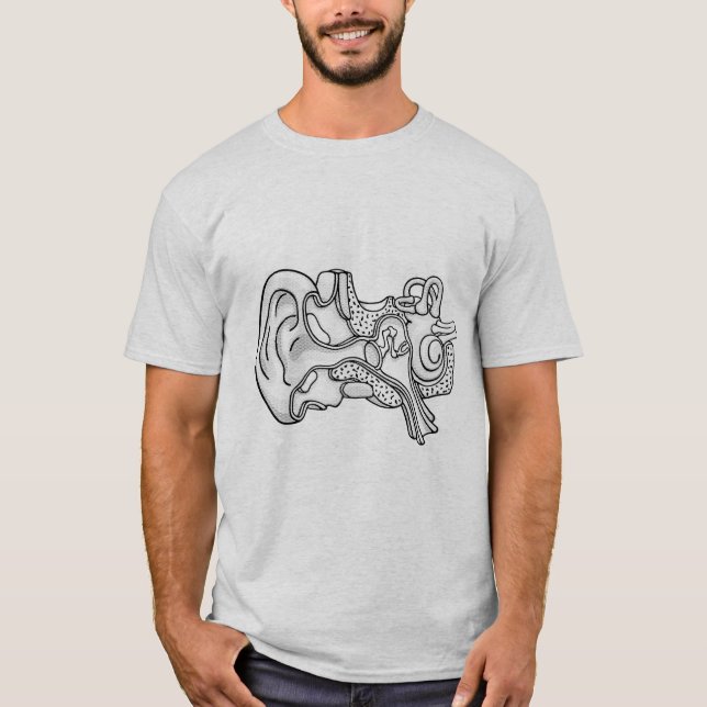 Camiseta Ilustração da Anatomia do Ouvido Humano Duotone (Frente)