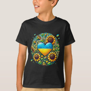 Camiseta Ilustração da Bandeira da Ucrânia e Girassóis