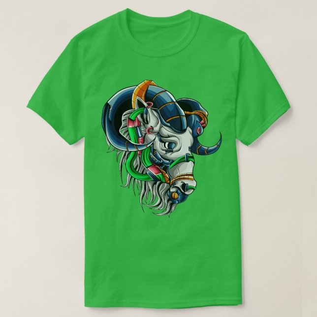 Camiseta Ilustração da Cabeça de Cabeça de Cabra de Mecha (Frente do Design)