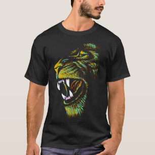 Camiseta Ilustração da Cabeça do Leão Artístico - Camisa-Le
