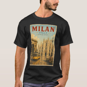 Camiseta Ilustração da Catedral de Milão Itália Arte de Via