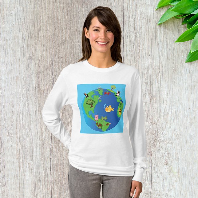 Camiseta Ilustração da fauna selvagem do mapa dos animais (Criador carregado)