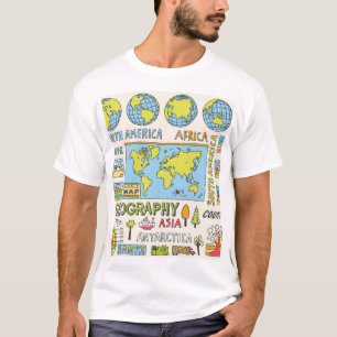 Camiseta Ilustração da Geografia da Vintagem Desenhada à Mã