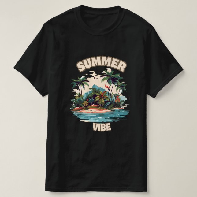 Camiseta Ilustração da Ilha Tropical de Summer Vibe (Frente do Design)