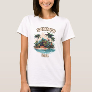 Camiseta Ilustração da Ilha Tropical de Summer Vibe