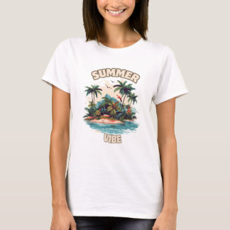 Camiseta Ilustração da Ilha Tropical de Summer Vibe