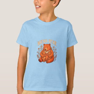 Camiseta Ilustração da Mamãe Urso Fofa com Filhotes Ursinho