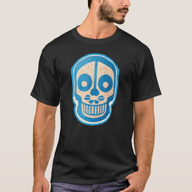 Camiseta Ilustração da Mão Azul do Crânio Calavera Simples (Frente)