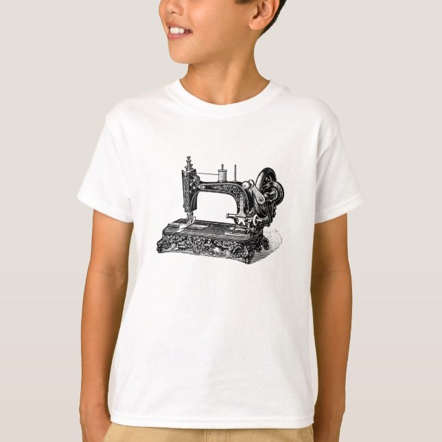 Camiseta Ilustração da máquina de costura dos 1800s do (Frente)