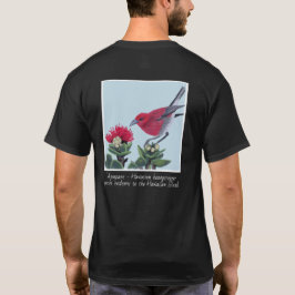 Camiseta Ilustração da Natureza do Havaí com Apapane e Flor