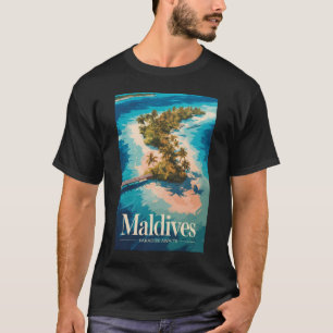 Camiseta Ilustração da Paisagem das Maldivas Arte de Viagem