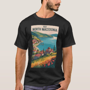 Camiseta Ilustração da paisagem urbana da Macedônia do Nort