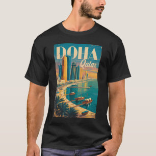 Camiseta Ilustração da Paisagem Urbana de Doha Qatar Arte d