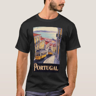 Camiseta Ilustração da paisagem urbana de Lisboa em Portuga