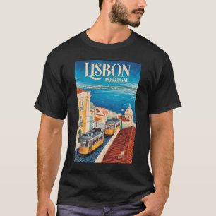 Camiseta Ilustração da paisagem urbana de Lisboa Portugal A