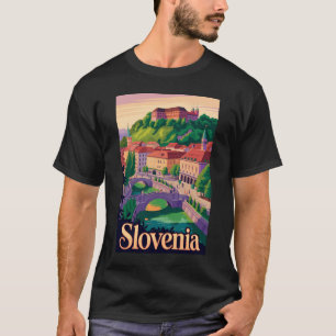 Camiseta Ilustração da Ponte de Liubliana Eslovênia Arte de