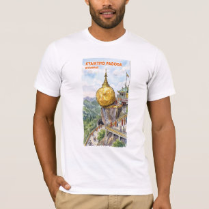 Camiseta Ilustração da Sagrada Pagode Kyaiktiyo Golden Rock