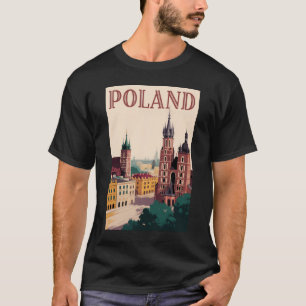 Camiseta Ilustração da Silhueta da Polônia Arte de Viagem V