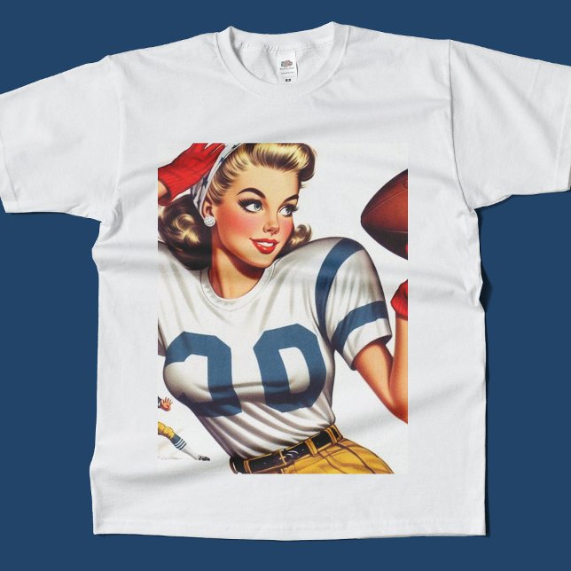 Camiseta Ilustração da Vintage Football Girl (Criador carregado)