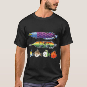 Camiseta Ilustração das Espécies de Peixes da Pesca do Wii