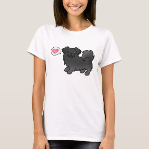 Camiseta Ilustração de Amor de Cão Espanhol Negro Tibetano