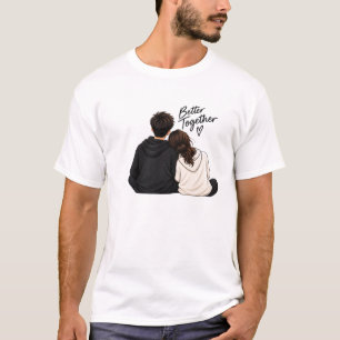 Camiseta Ilustração de Amor de Casal Fofo – Arte Romântica